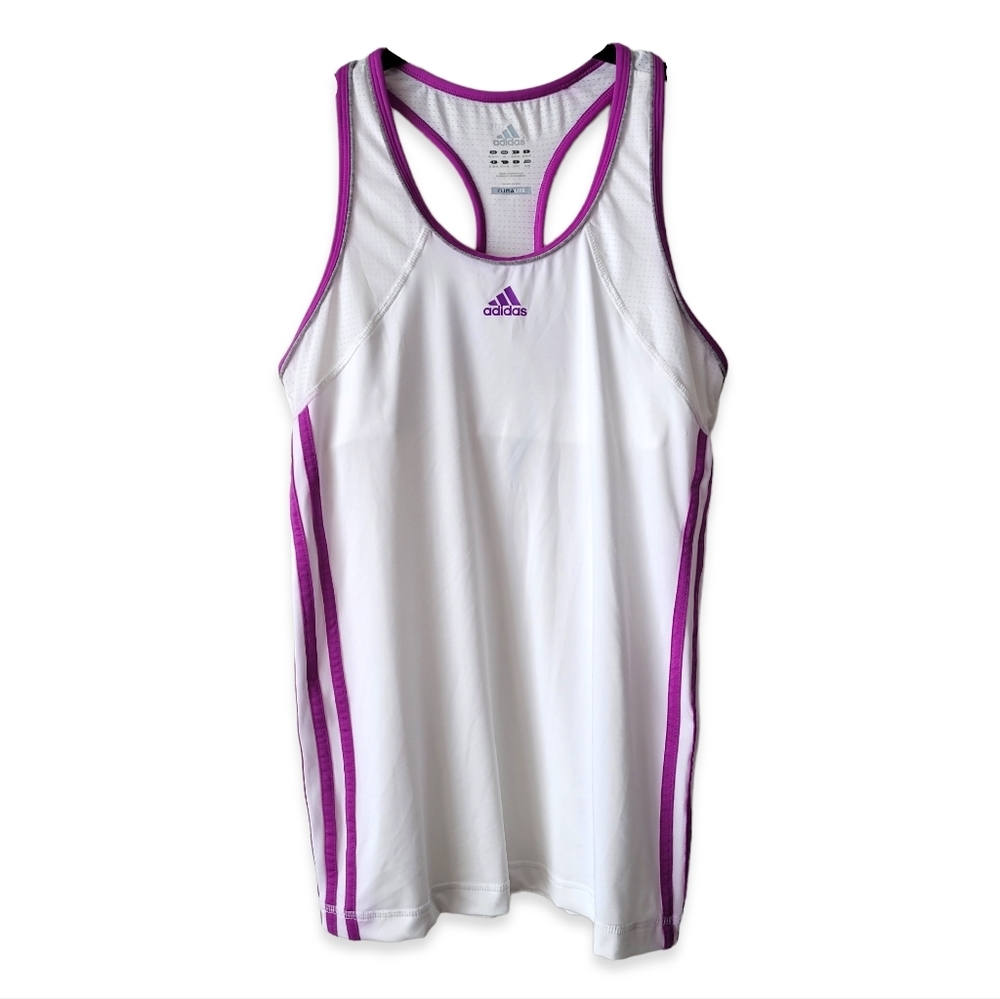 ADIDAS Climalite Racerback White and Purple Sports Tank Top Size M